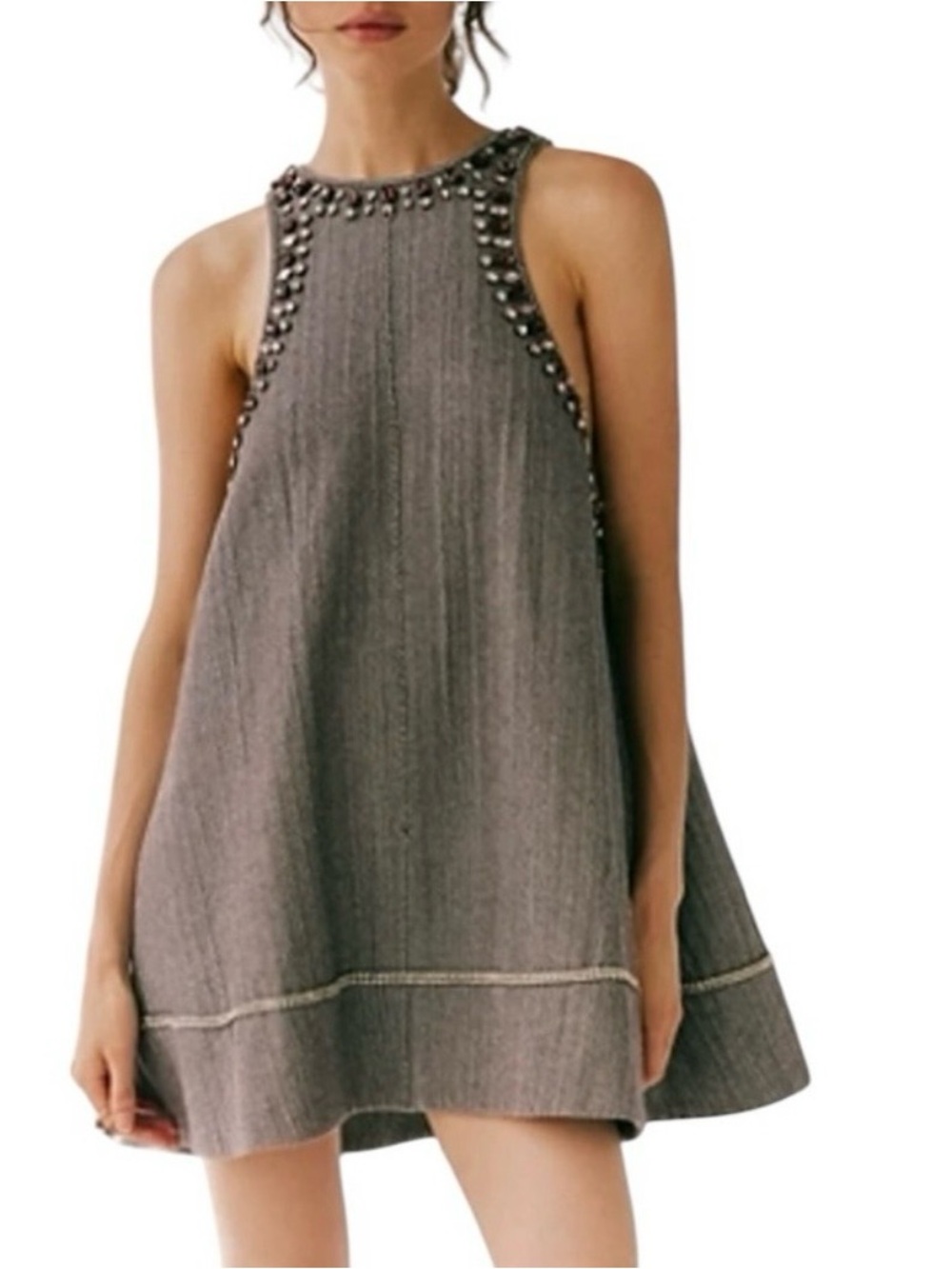 Free People Gray Bedazzled You’re A Gem Mini Dress Size Medium